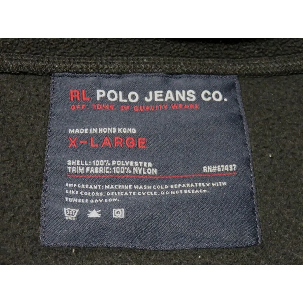 Vintage Polo Jeans Co Ralph Lauren Black Full Zip Jacket Fleece Size XL Y2K Norm